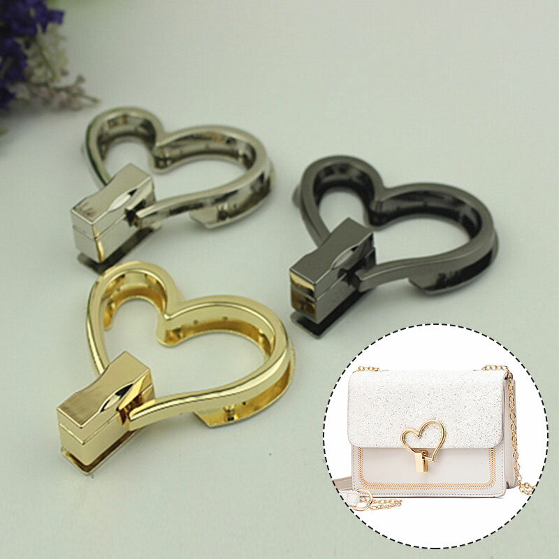 Fashion Heart Shape Bag Lock Clasp Metal Turn Lock Buckles For DIY Handbag Shoulder Bag Purse Handbag Hardware Bag Accessories