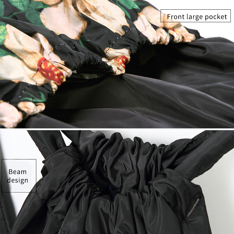 대형 휴대용 여성용 드로스트링 백팩, 경량 빈티지 프린트, 여행용 배낭, 방수 접이식 쇼핑백