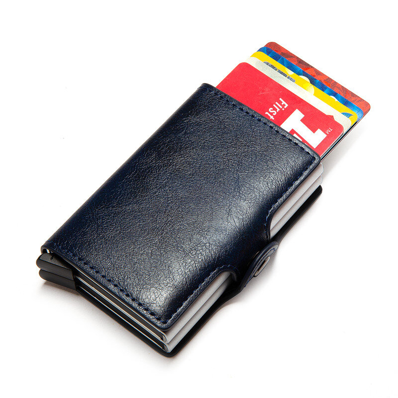 Angepasst Name RFID Business Brieftasche Kreditkarte Halter Aluminium Box Fall Karte Halter Geld Clip Geldbörse Mann Frauen Leder Brieftasche