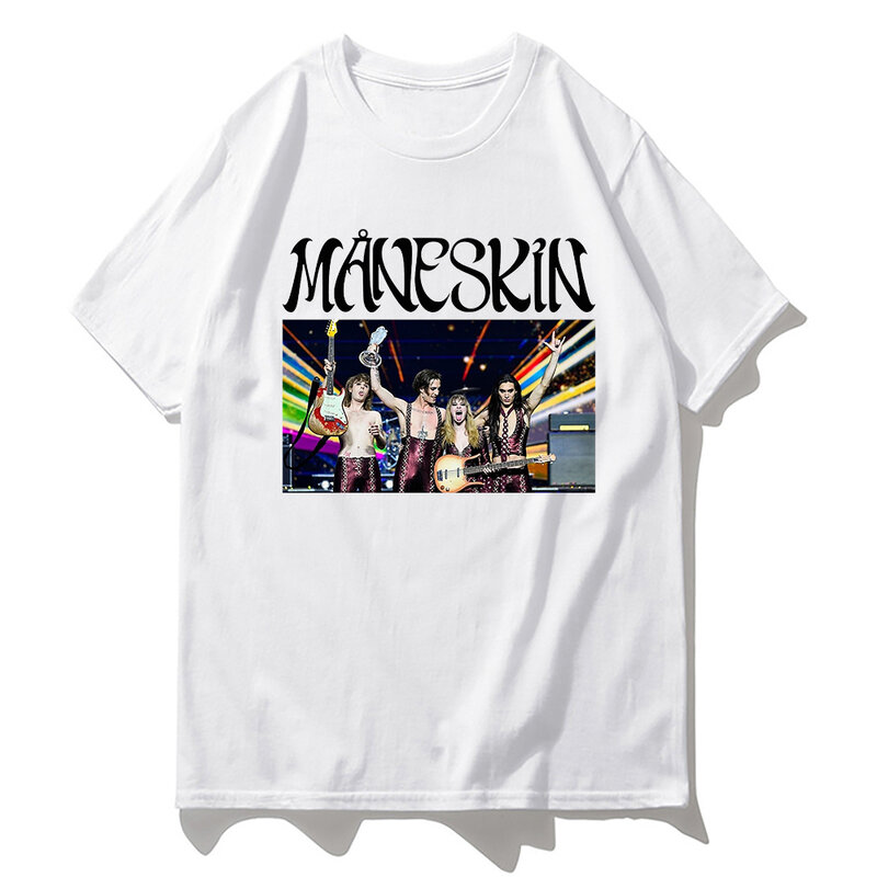 Maneskin Hip Hop Print Goth Harajuku Vrouwen T-shirt Casual Dames Basic O-Kraag Korte Mouwen Y2k Top Tshirt Meisje, drop Schip