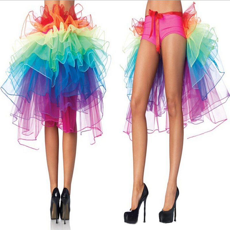 Rainbow Neon Tutu Skirt Rave Party Dance Half Bustle Burlesque Sexy Clubwear
