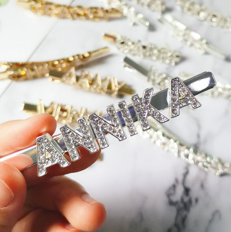 CUSTOMIZE smooth metal letter word haipins Personalized gold color word name hair clips bridal kids hair accessoires jewelry