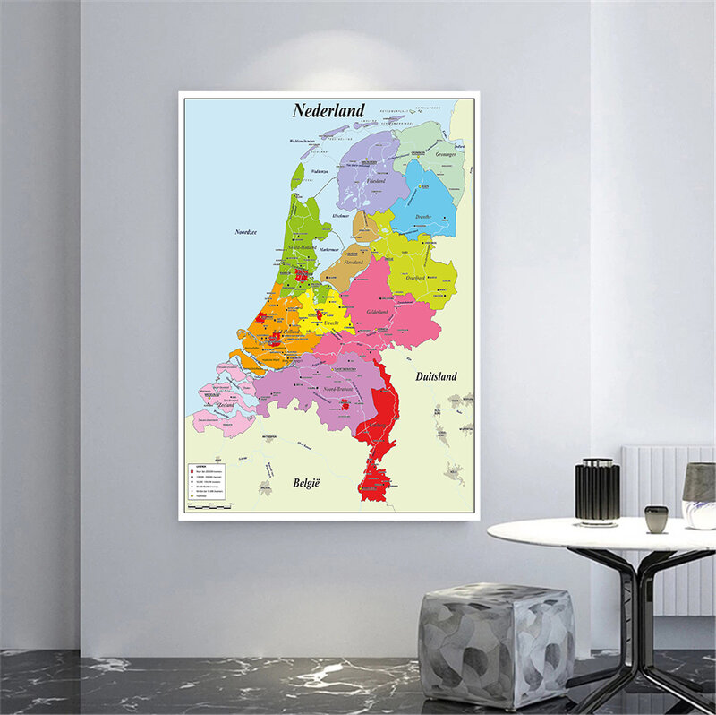 100*150Cm Nederland Kaart In Nederlandse Moderne Muur Poster Niet-geweven Canvas Schilderij Woonkamer Home decoratie Schoolbenodigdheden