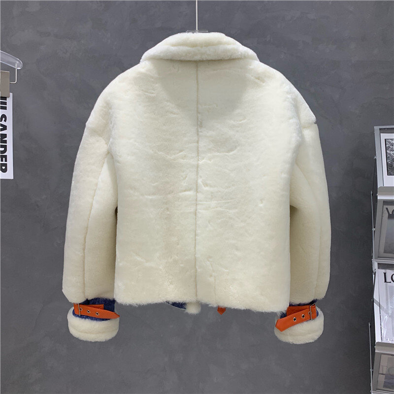 Women's Winter Sheepskin Coat Splicing Thickened Top, Women's 2022 Winter New Fur Integrated Short Coat Winter Woman Coat