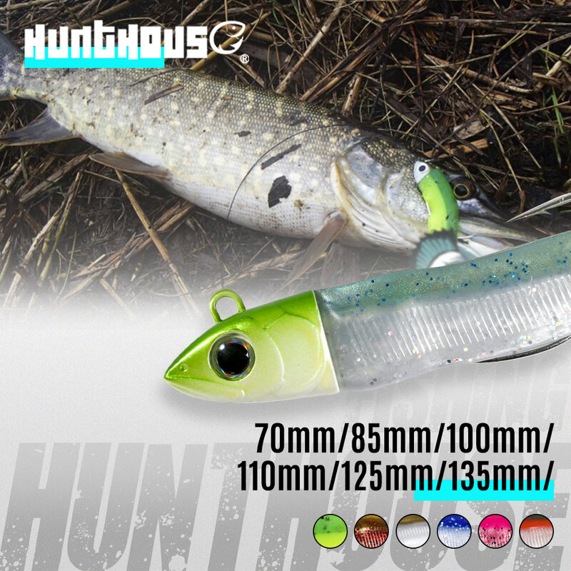 Hunthouse-señuelo de pesca de silicona para lubina, pececillo negro suave de 25/40/60/90/120g, 90/110/125/135mm