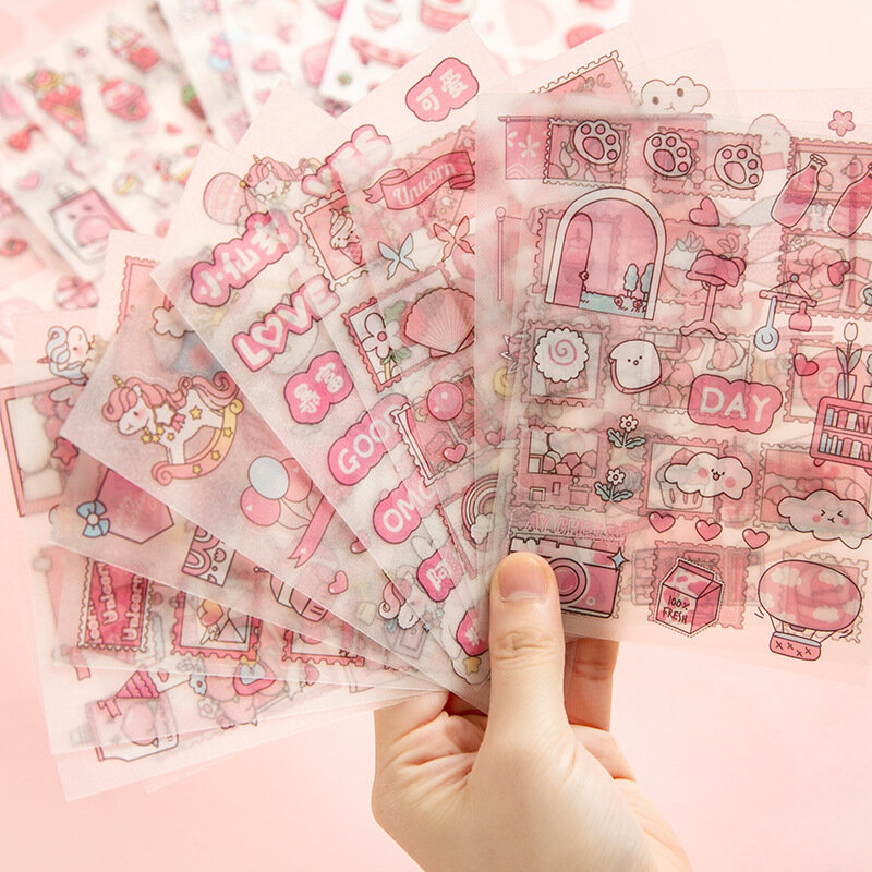 Set di adesivi per album da 4 fogli simpatici piccoli animali rosa calendario trasparente diario libro adesivo adesivi decorativi per Scrapbooking