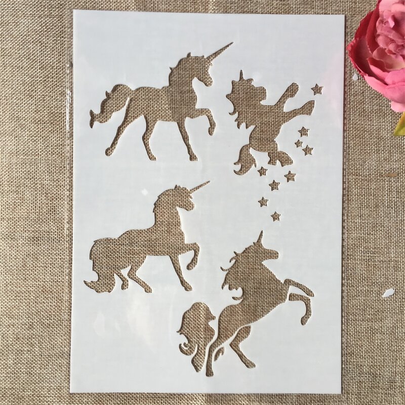 29Cm A4 Empat Unicorn DIY Layering Stensil Lukisan Dinding Buku Tempel Mewarnai Album Embossing Template Dekoratif