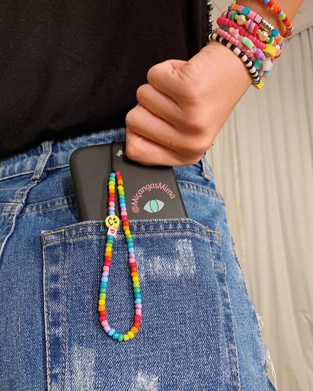 Shinus-cristal frisado corrente do telefone móvel, cordão grânulos, disco Heishi, corda pulseira, carta de amor, correntes de telefone celular, 2022