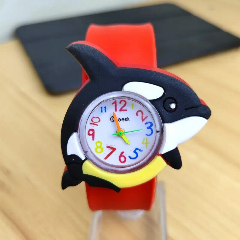 Montre en forme de requin pour enfants, 5 couleurs populaires, sans fermoir, montre-bracelet pour garçons et filles, cadeaux de noël, horloge à Quartz