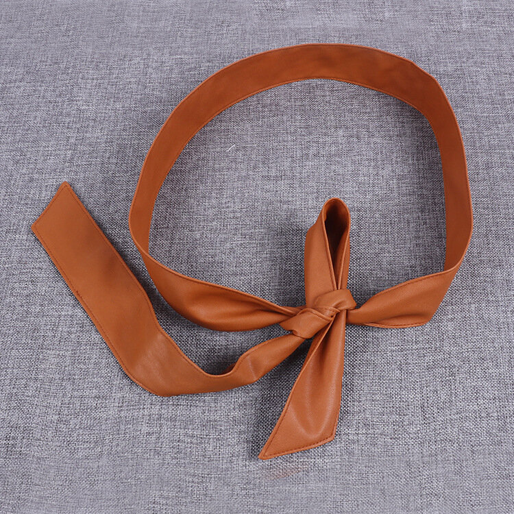 Classic PU Leather Dress Tie Belts for Women, Soft Bowknot Belts for Ladies with No Buckle Pair with Jacket and Woolen Down