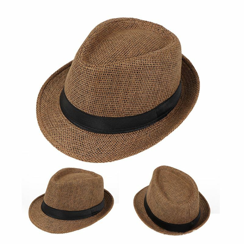 Children Kids Summer Beach Straw Hat Jazz Panama Trilby Fedora Hat Gangster Cap Outdoor Breathable Hats Girls Boys Sunhat