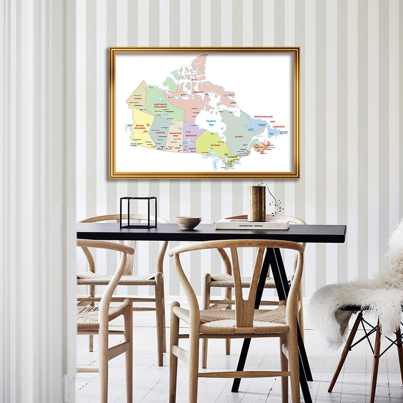 Mapa de Canadá en francés, póster de arte de pared, lienzo de pintura, decoración del hogar, suministros escolares, 84x59cm