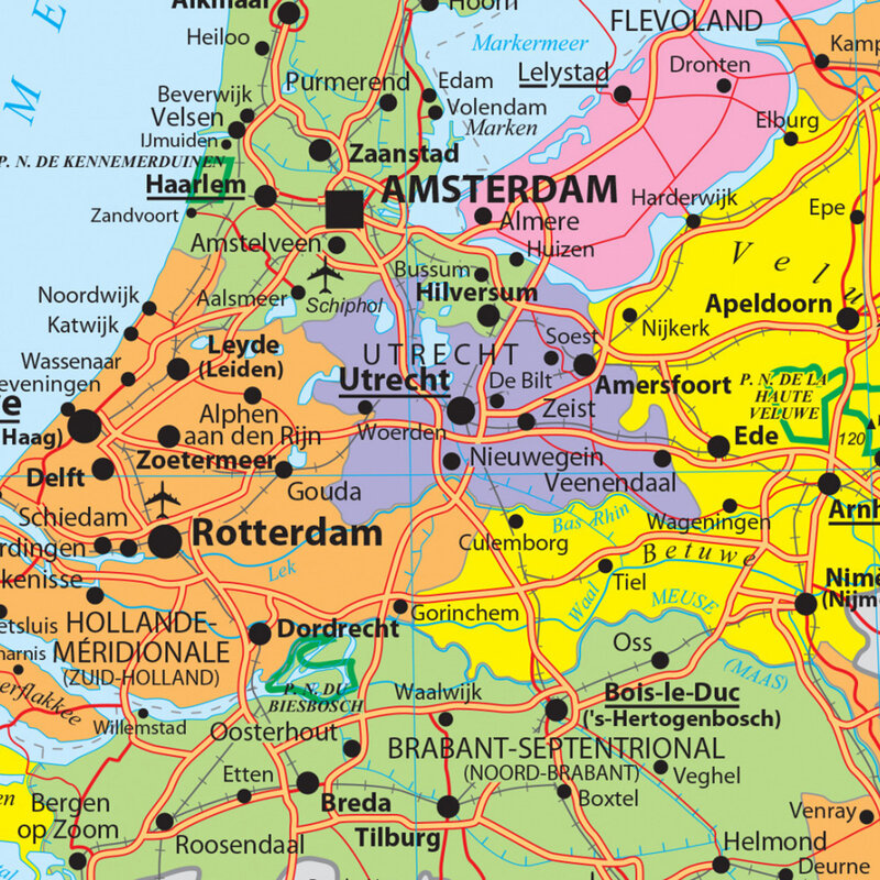 Mapa de transporte de los Países Bajos, póster grande en francés, pintura en lienzo no tejido, suministros escolares para decoración del hogar, 150x225cm