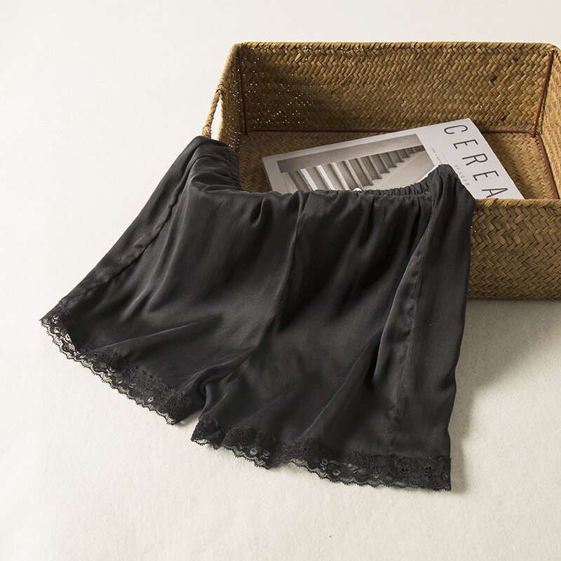 SuyaDream-pantalones cortos de seda 100% Natural para mujer, Shorts de encaje, color negro, novedad de verano, 2022