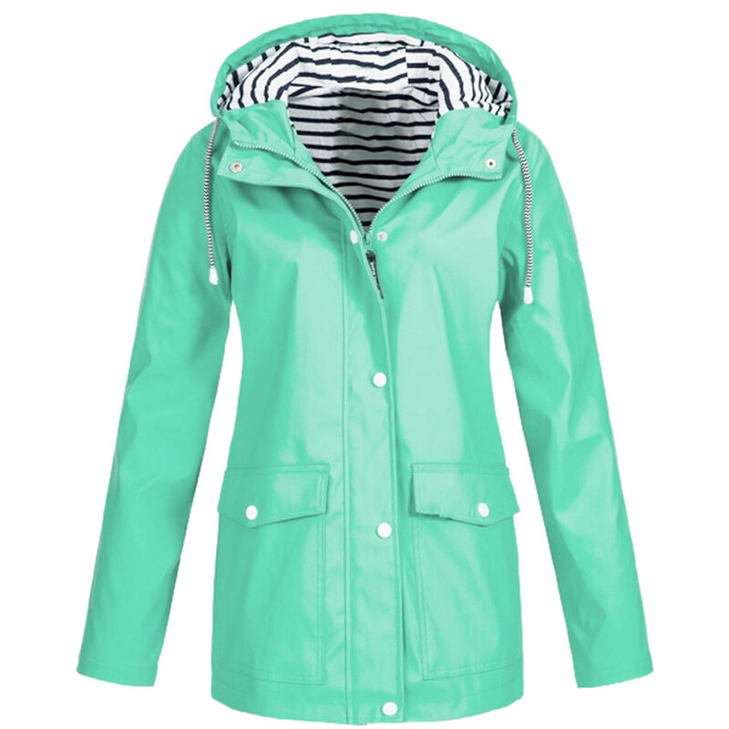 Женская водонепроницаемая куртка с капюшоном, однотонная длинная ветрозащитная куртка большого размера, теплая куртка с капюшоном, 9,3 дюйм...