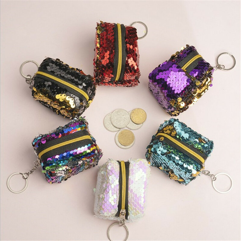 Urocza Mini cekinowa torebka na monety dla kobiet nowy zamek mały plecak w kształcie breloczka torebka na słuchawki portfel dla dzieci prezent dla dziewcząt