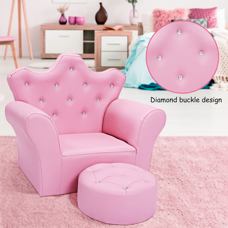 Pink Kids Sofa Armrest Chair Couch Child Girl Toddler Birthday Gift w/ Ottoman
