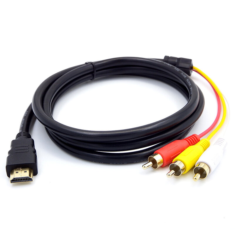 HDMI macho a 3 Audio RCA AV adaptador de Cable de vídeo 5 pies HDMI a RCA Cable de transmisión unidireccional para TV HDTV DVD - 5 pies/1,5 m, negro