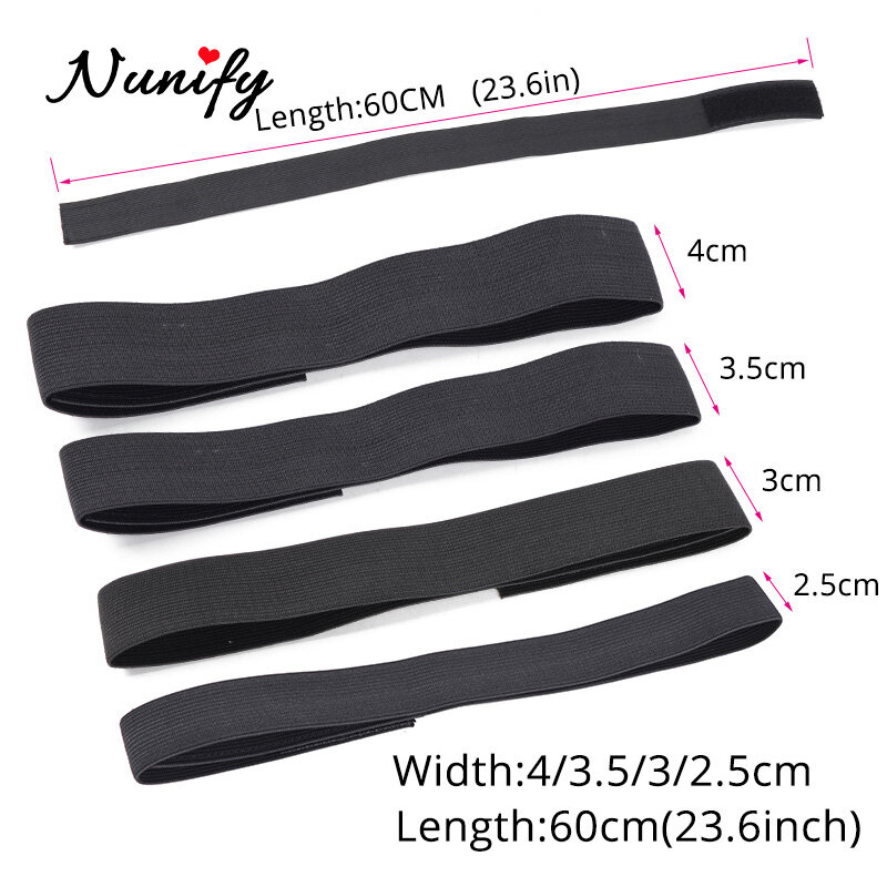 Nunify vente en gros bord pose écharpe perruque Grip bande réglable perruque bande pour bords bande élastique noire avec Velcro pour perruque frontaux