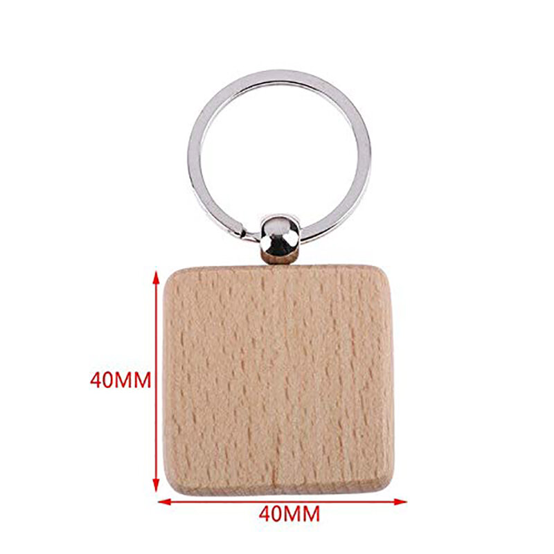 60Pcs Blank Square Wooden Keychain DIY Key Tag Gift