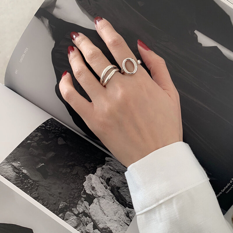QMCOCO серебряный цвет простой двойной палубный полый кольцо регулируемое кольцо ручной работы для женщин модные ювелирные изделия