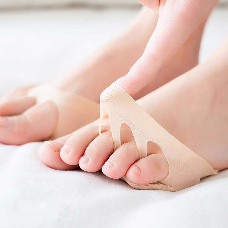 Meias invisíveis de dedo do pé, meias de meia cor sólida absorventes de suor com almofada de espuma para salto alto