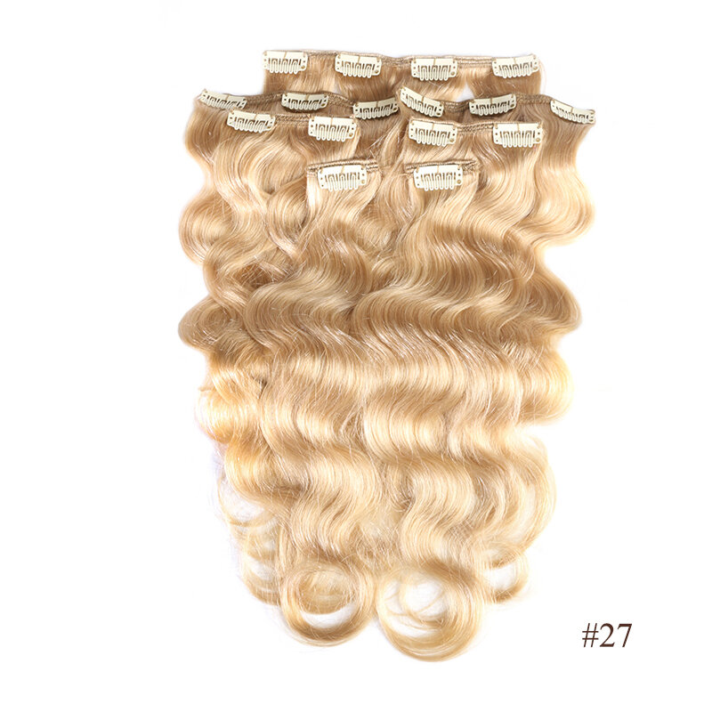 Volledige Hoofd Braziliaanse Machine Gemaakt Remy Haar #60 Blond 12 "-24" Body Wave Clip In Human hair Extensions