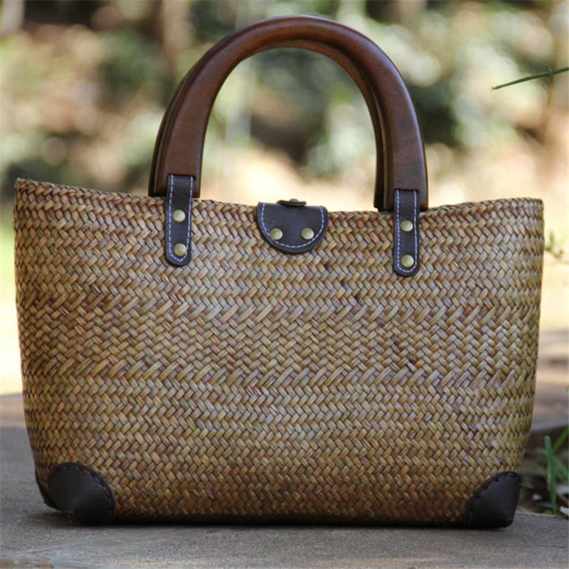 36x20CM Straw Bag Original Retro Hand-woven Women Handbag Hand-held Literary Retro Handbag a6102