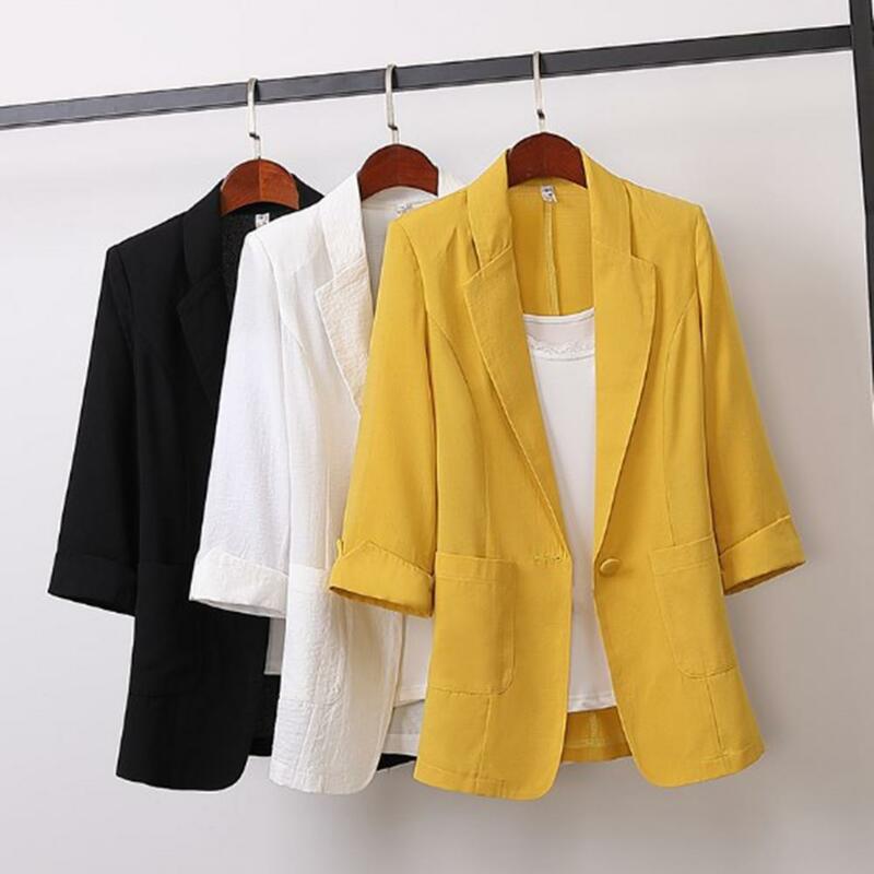 Senhora do escritório coreano blazer cor sólida solto primavera outono manga comprida lapela bolsos feminino ternos casaco blazer