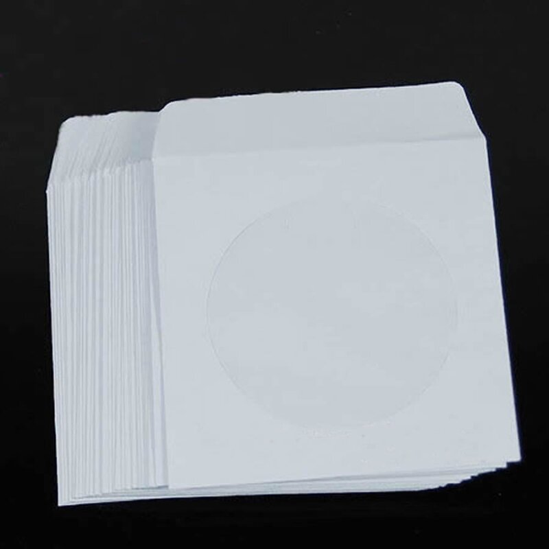 50pcs 5inch CD DVD Disc Paper Sleeves Envelopes Storage Clear Window Case Flap