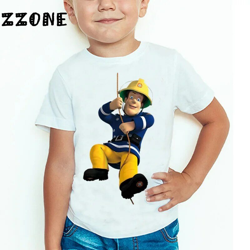 Infantil Cartoon Fireman T-shirt, Sam Impresso, Engraçado, Casual, Bebê, Meninas, Meninos, Crianças, Tops de verão
