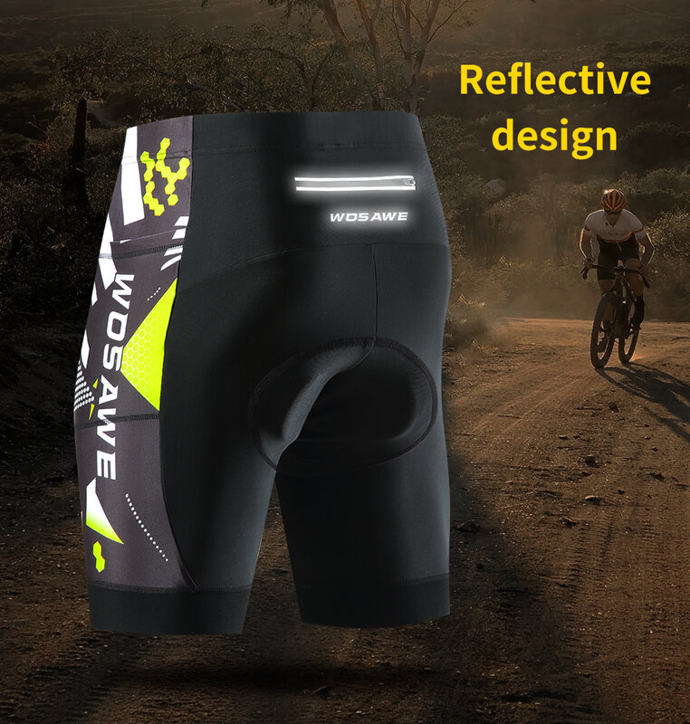 Wosawe-shorts de ciclismo masculino com gel acolchoado, anti-suor, para mtb, corrida, bicicleta