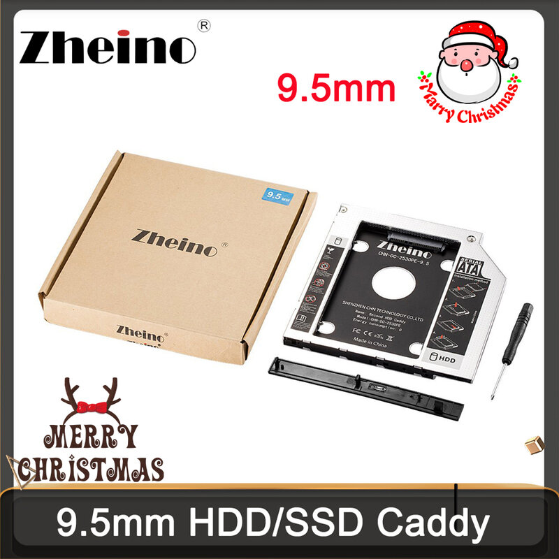 Zheino Aluminum 9.5mm 2nd HDD SSD Caddy 2.5 SATA to SATA Frame Caddy HDD Case Adapter Bay For notebook Laptop CD/DVD-ROM ODD