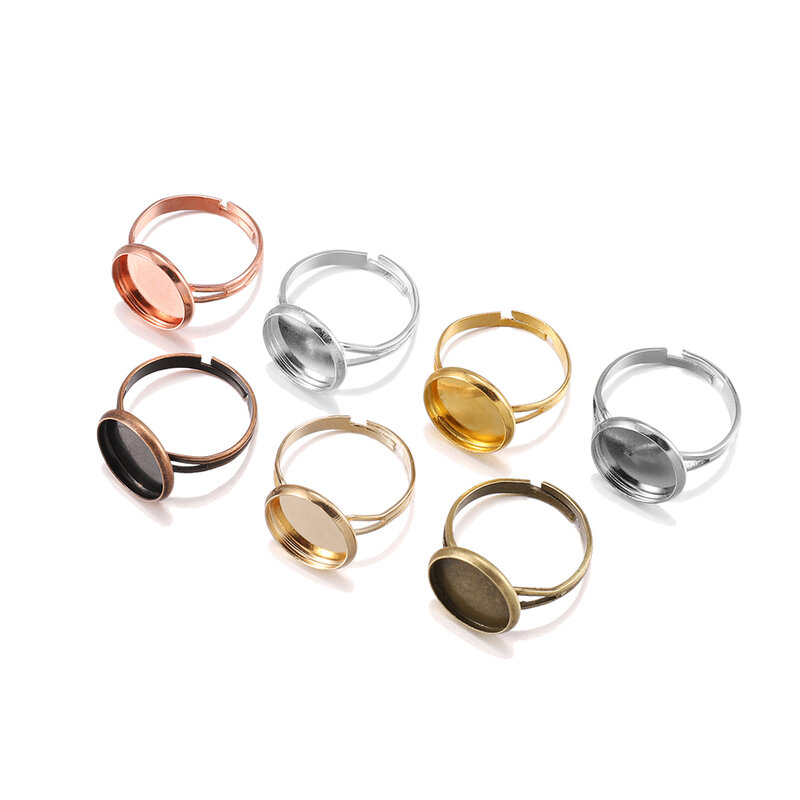 Base de anillo ajustable en blanco, cabujones de vidrio, bandeja de configuración de camafeo, anillo para hacer joyas Diy, 10mm, 12mm, 14mm, 16mm, 18mm, 20mm, 25mm, 10 unidades por lote