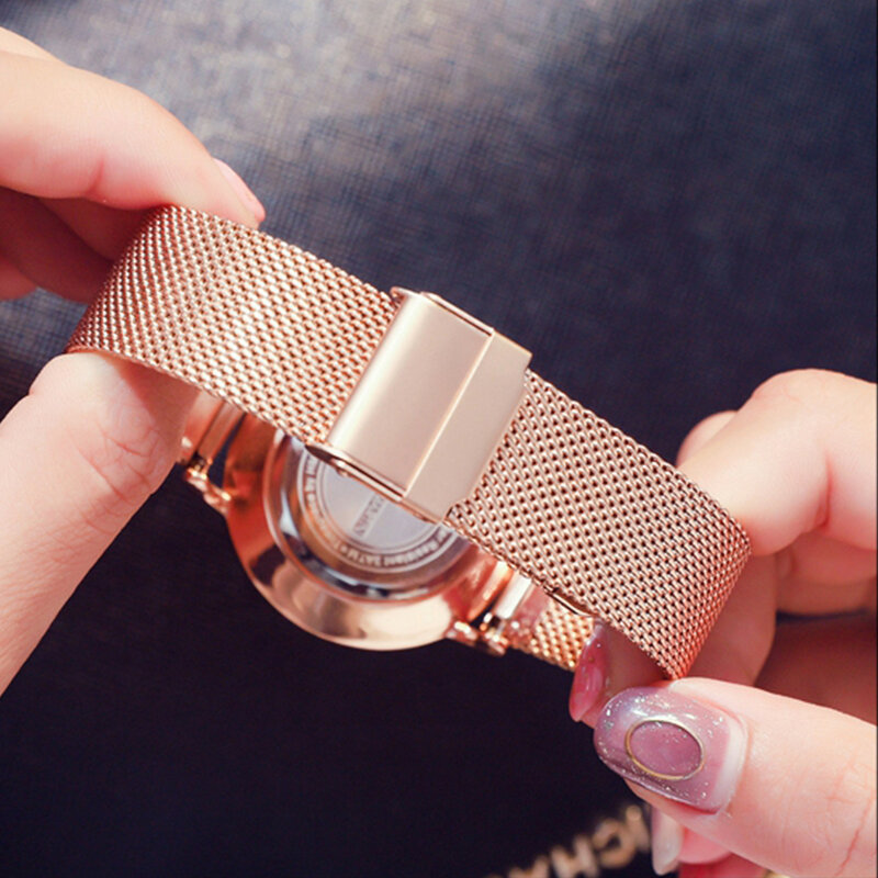 Часы Hannah Martin женские с японским кварцевым механизмом, простые водонепроницаемые с сетчатым ремешком из нержавеющей стали цвета розового золота