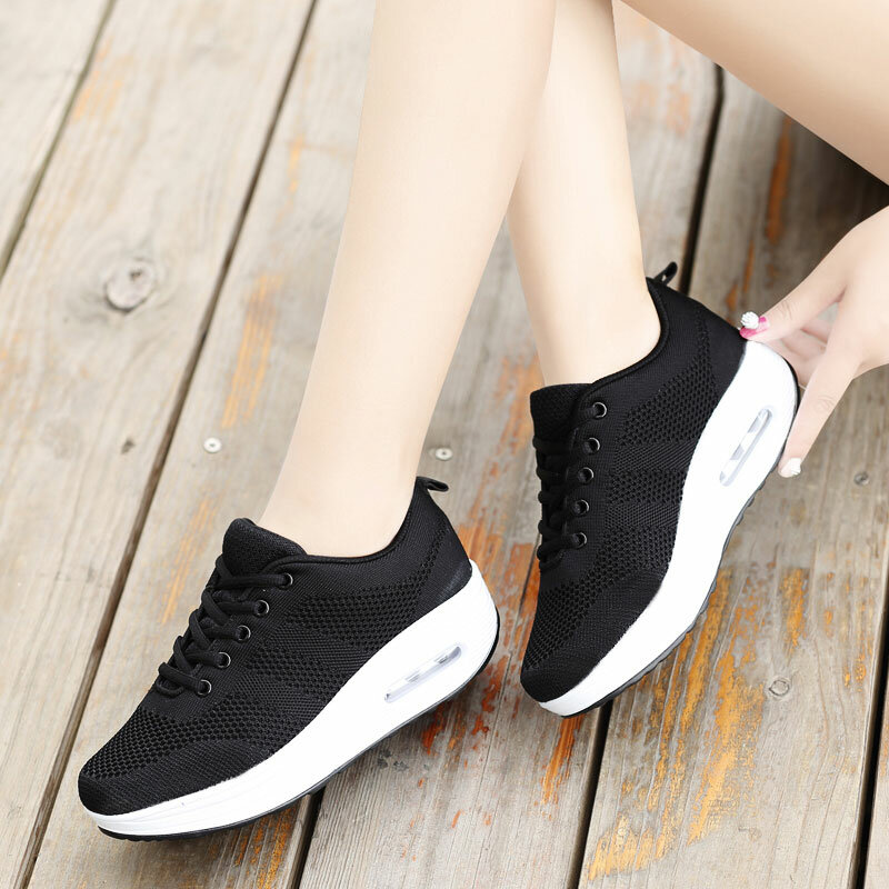 MWY Black Sneakers Mulheres Sapatos de Plataforma Zapatillas Mujer Mulheres Casuais Vulcanizar Sapatos Voando Tecido Almofada De Ar Sapatos De Caminhada