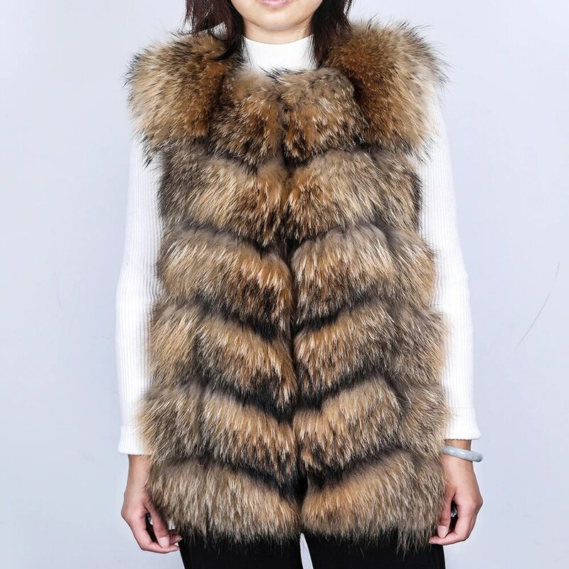 Mj Voorjaar Real Raccoon Fur Vest Dames Mouwloos Winter Jas Vest Bont Jas Bodywarmer Vest Dikke Warme Streetwear