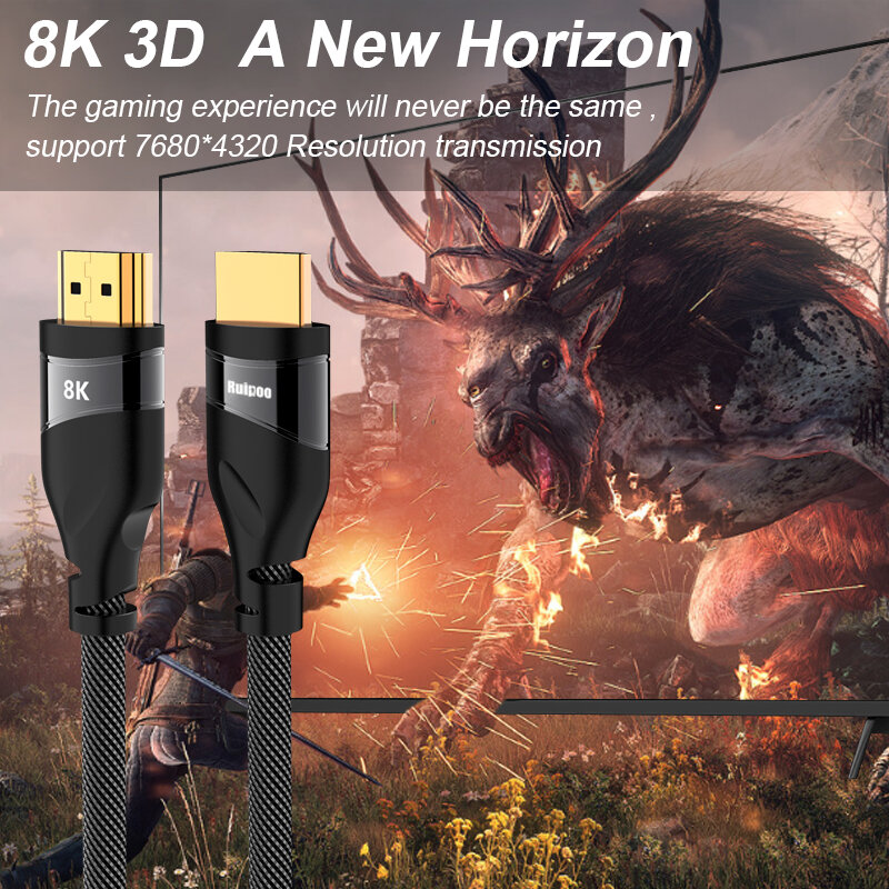 Convertisseur câble HDMI, 2.1 câble hdmi 4K 120HZ HDMI haute vitesse 8K 60 HZ UHD HDR 48 Gbps, convertisseur HDMI Ycbcr4: 4:4 pour projecteurs hd PS4