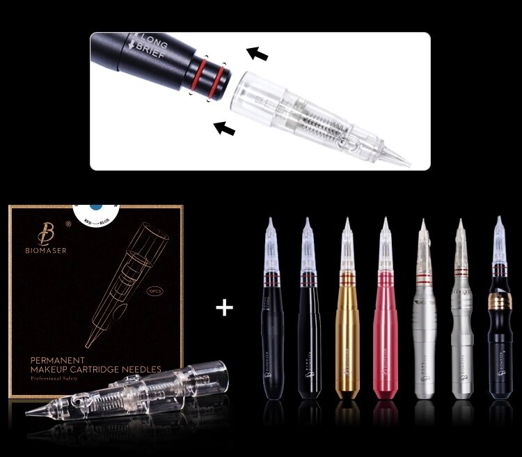 Biomaser Jarum Tato Jarum Cartridge Makeup Permanen untuk Kit Mesin Tato Bibir Tato Alis dengan 1R,2R,3R,5R Microneedle