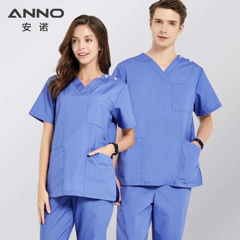 ANNO Blue Scrubs เสื้อผ้าเครื่องแบบพยาบาลสวยทันตกรรมชุดโรงพยาบาลเสื้อผ้าชุดเสื้อกางเกงชุดทำงาน