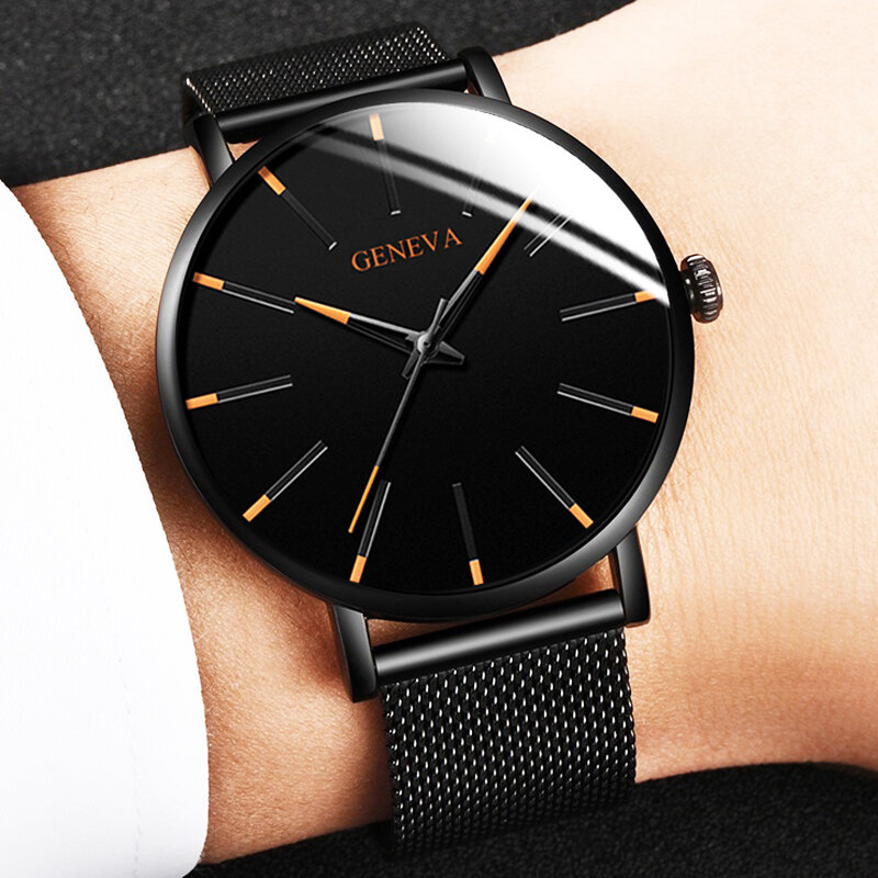 Luxo marca de moda ultra-fino quartzo negócios high-end novo relógio masculino cinta de malha de aço inoxidável relogio masculi