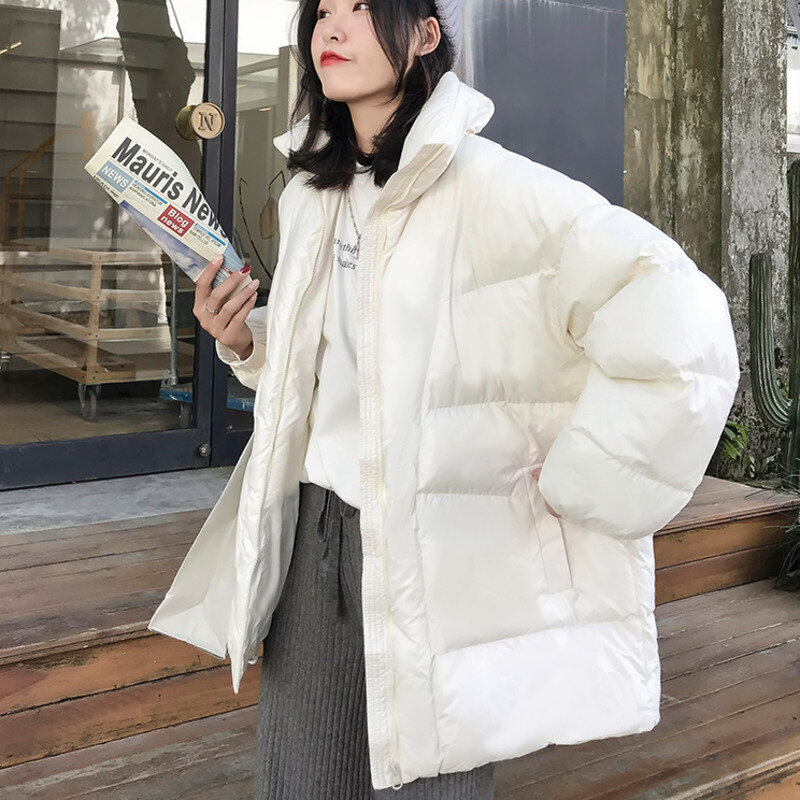 Abrigo holgado con cuello levantado para mujer, chaqueta acolchada de gran tamaño, color negro, ideal para estudiantes, novedad, invierno, 2022
