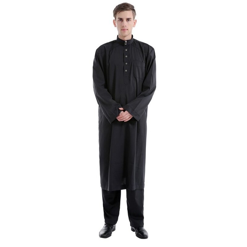 Vêtements islamiques pour hommes, Robe musulmane, Thobe arabe, Costumes du Ramadan, Abaya arabe solide, Pakistan, Arabie saoudite, Manches longues, National
