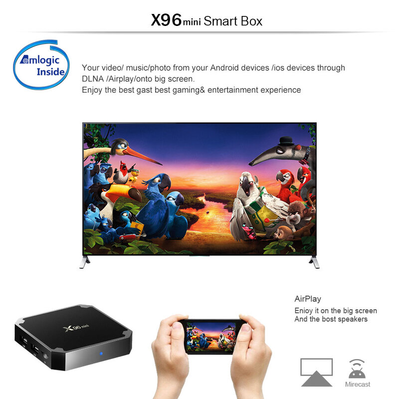 X96 mini boîte de télévision Android, Android 7.1. Smart TV Box 2 go 16 go. Amlogic S905W Quad Core 2.4GHz WiFi. Décodeur 1GB 8GB en option