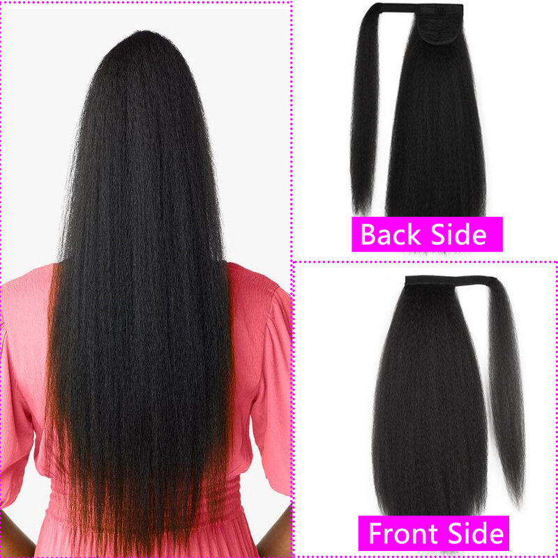 22inch Long Afro Kinky Straight Ponytail Wig Heat Resistant Synthetic Fake Hairpiece For Women Wrap Around Clip in Hair Extensio