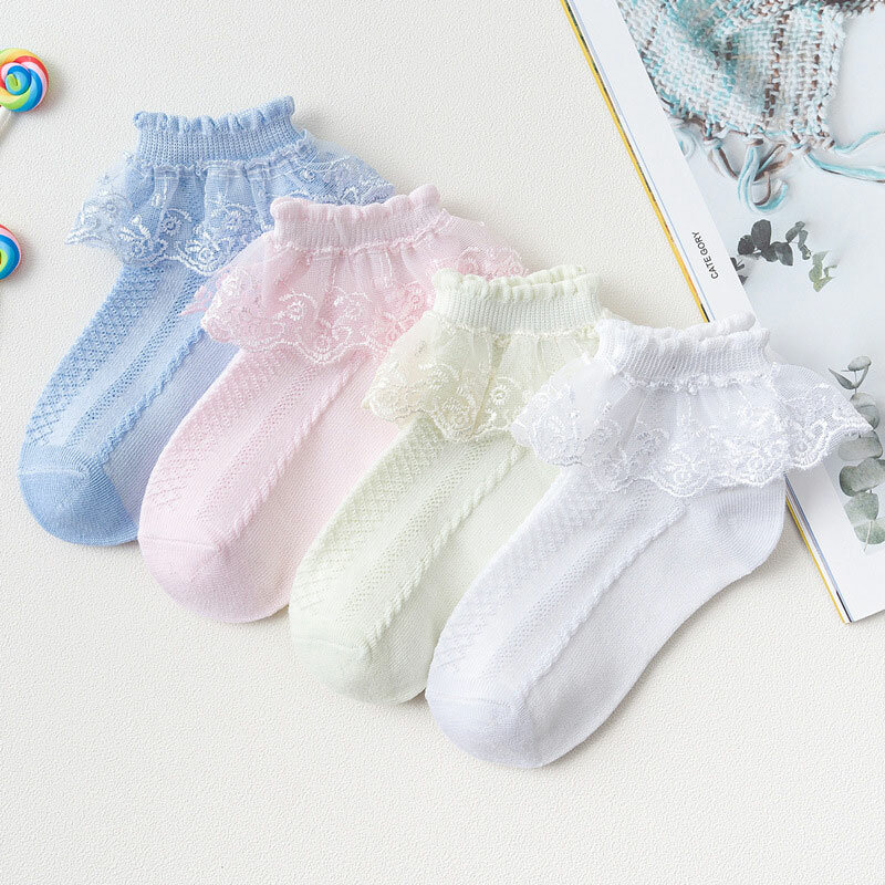 10 paia/lotto neonate calzini per bambini pizzo volant Princess Mesh bambini caviglia corta cotone traspirante bianco rosa blu calzino per bambini