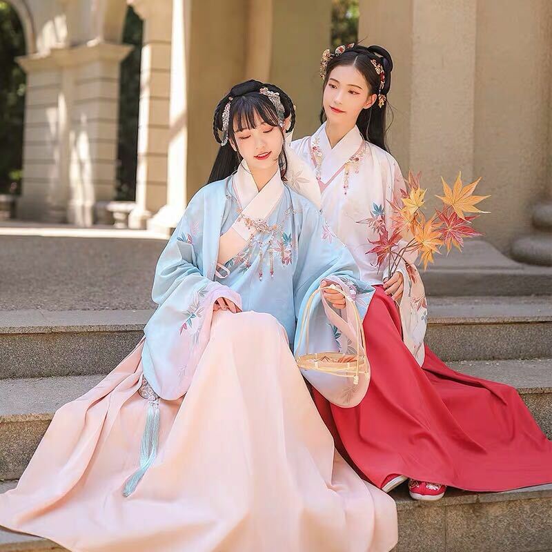 Traje de la antigua dinastía Ming para mujer, Kimono japonés, elegante, Hanfu chino, Top de manga acampanada y falda, conjunto de ropa para mujer