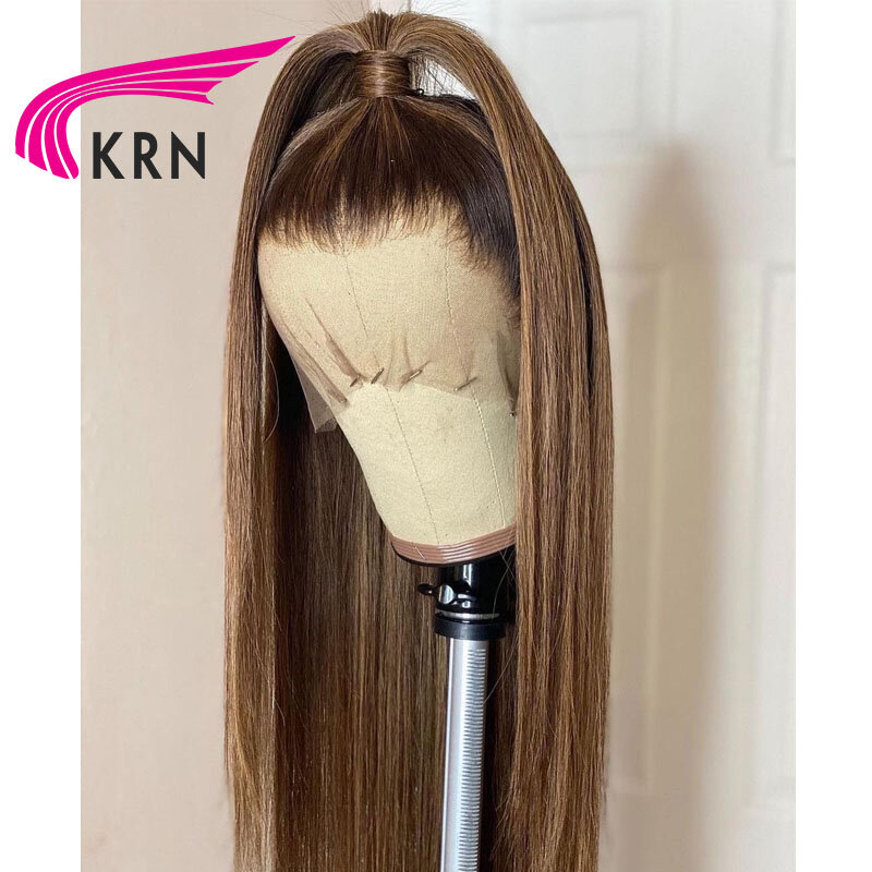 KRN Ombre marrone colorato 13 x4 parrucca anteriore del merletto parrucche del merletto della chiusura dei capelli lisci di seta con la parte libera parrucche brasiliane Glueless dei capelli