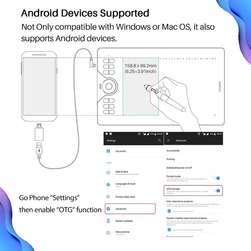Huion HS610 Android Mendukung Tablet Gambar Digital Tablet Grafis Bebas Baterai dengan Tombol Kilat dan Fungsi Miring