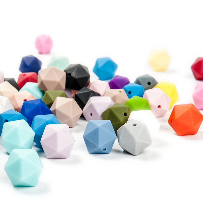 Cute-idea 10 sztuk 14mm silikonowe Icosahedron koraliki BPA bezpłatne dziecko ząbkowanie żucia koraliki DIY łańcuszek smoczka zabawki niemowlęta towary
